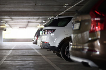 crossovers on mall parking in selective focus
