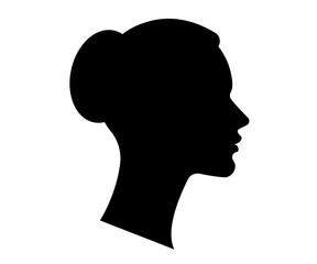 Black silhouette of a female head. The flat shape of the woman face.
