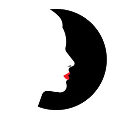 Woman face on a black circle. Vector logo, template or design element.
