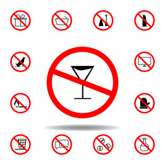 Forbidden glass, drink, goblet icon on white background. set can be used for web, logo, mobile app, UI, UX