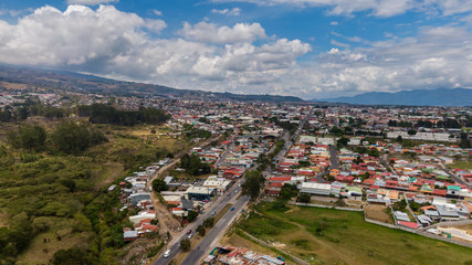 Aerial view of a empty parking lot in a mall in the city of Cartago 