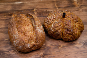 homemade sourdough bread on wooden background