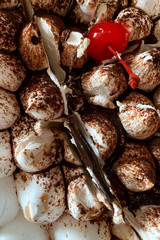 Close up of tiramisu cake. Cream Cake