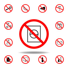 Forbidden to wash, washing machine icon on white background. set can be used for web, logo, mobile app, UI, UX