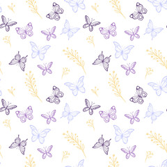 Sweet pastel Meadow flowers blowing in the wind with butterflies soft and gentle seamless pattern on vector design for fashion,fabric,wallpaper and all prints