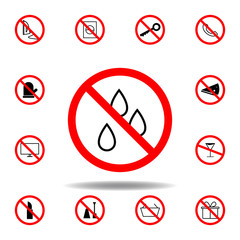 Forbidden drop, water icon on white background. set can be used for web, logo, mobile app, UI, UX