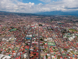 Fototapeta premium Beautiful aerial view of the City of Cartagos roads and parks in Costa Rica