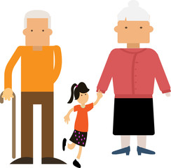 illustration of a baby girl playing with her grandparents