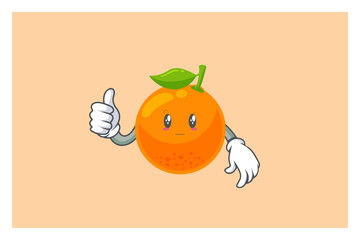 REALLY, ATTENTIVE, CONFUSED Face. Thumb Up, Agreement Gesture. Mascot Vector Illustration. Orange Citrus Fruit Cartoon.