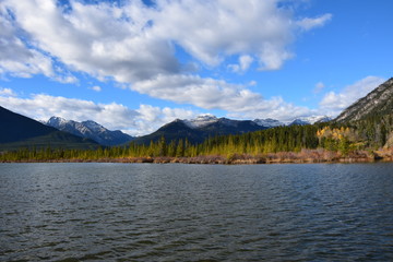Canadian Rockies - Banff and Jasper national parks. Mountains, rivers and lakes, pristine nature, clear October air.