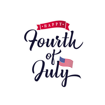 Vector Fourth of July lettering hand inscription for greeting card, banner. Happy Independence Day of United States of America calligraphic background