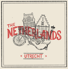 The Netherlands - vintage postcard with lettering