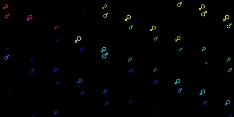 Dark Multicolor vector background with woman symbols.