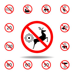 Forbidden hunting deer icon on white background. set can be used for web, logo, mobile app, UI, UX