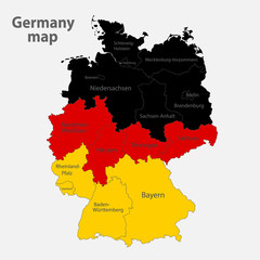 Map of the Germany in the colors of the flag with administrative divisions vector