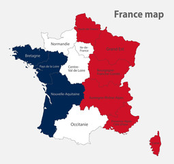 Map of the France in the colors of the flag with administrative divisions vector