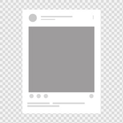 Mock up photo frame for social media post. Smartphone interface screen on transparent background. Social network post. Isolated vector illustration.