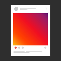 Mock up photo frame for social media post. Smartphone interface screen on background. Social network post. Isolated vector illustration.