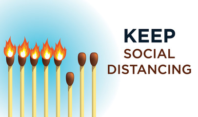 Social Distancing banner, 2 Meter Match stick Illustration
