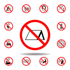 Forbidden tent icon on white background. set can be used for web, logo, mobile app, UI, UX