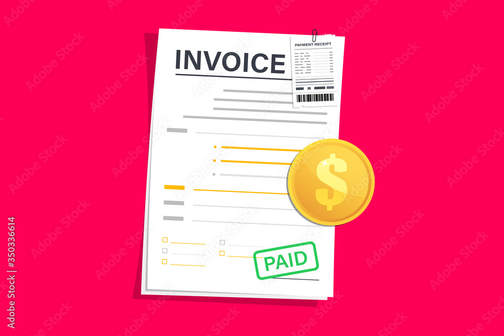 Aufkleber digital invoice with bills, flat design illustration. invoice with receipt, vector template. payment