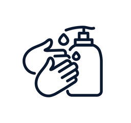 Hand sanitizer. Hand press Alcohol bottle to cleaning disinfection and washing. Hygiene Concept. Cleaning hands with antiseptic product. Dispenser, washing hands to keep clean