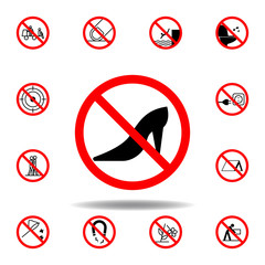 Forbidden high-heeled shoe icon on white background. set can be used for web, logo, mobile app, UI, UX