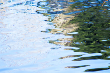Lake water with defocused reflected trees