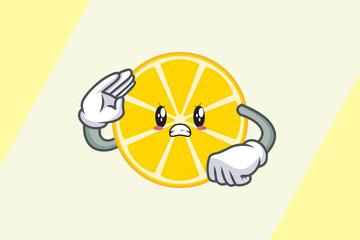 ANGRY, MAD Face. Respect Hand Gesture. Mascot Cartoon Illustration. Slice Lemon Fruit