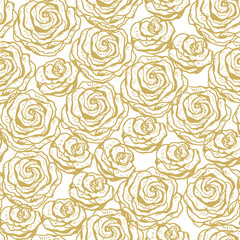 Flowers. Roses. Floral seamless pattern. Golden Rose flower Vintage Vector background