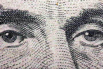 Eyes of Abraham Linkoln on the bank-papers of five dollars by CU