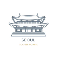 Seoul, South Korea. Line icon of the city in East Asia. Outline symbol for web, travel mobile app, infographic, logo. Landmark and famous building. Vector in flat design, isolated