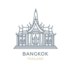 Naklejka premium Bangkok, Thailand. Line icon of the city in East Asia. Outline symbol for web, travel mobile app, infographic, logo. Landmark and famous building. Vector in flat design, isolated