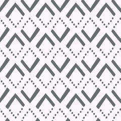 A simple grey and white pattern of triangles and dots.  Hand illustration. Scandinavian style, design for wallpaper, fabric, textile.