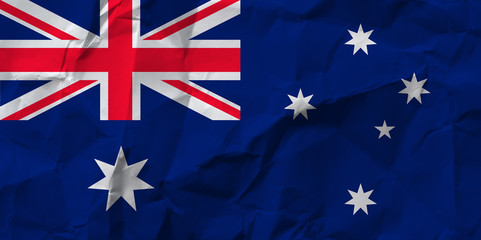 Australia national flag on crumpled paper.