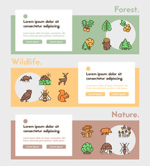 Vector color linear icon of forest banner set