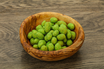 Spicy wasabi peanuts in the bowl