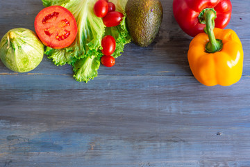 Green salad with sweet tomato, bright colors for fit people and who eat nutritious