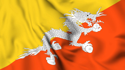Bhutan flag is waving 3D animation. Bhutan flag waving in the wind. National flag of Bhutan. 3d rendering 