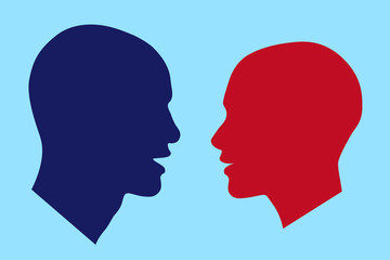 man and woman side face silhouette,   Open mouth ,vector illustration 