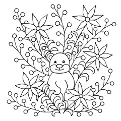 Fototapeta premium Coloring page with groundhog and flowers