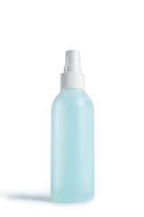 Disinfectant spray bottle with spray. Container for disinfectants with a spray dispenser. Security in the context of an epidemic and pandemic. Photo isolated on white with clipping path mask