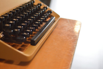 Vintage typewriter with QWERTZ layout (German), closeup with limited depth of field. - 350350299
