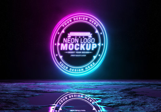 Reflective Neon Light Logo Mockup