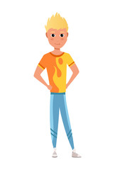 Vector illustration of young smiling men in casual cloth under the white background. Front view man