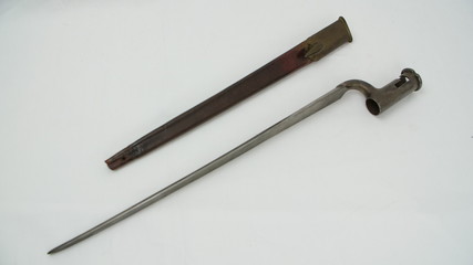 Brown Bess musket bayonet (Circa 1800) with scabbard. Socket bayonet use with the flintlock Brown...