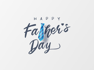 Happy Father's Day greeting card. Vector banner with a blue tie and a heart. Background with calligraphy text for loving father.