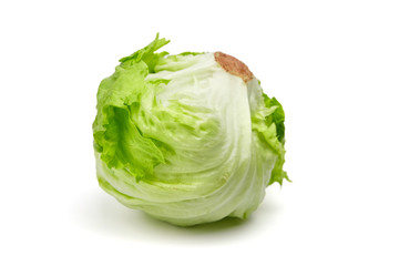 Iceberg lettuce, leafy green vegetable isolated on white background
