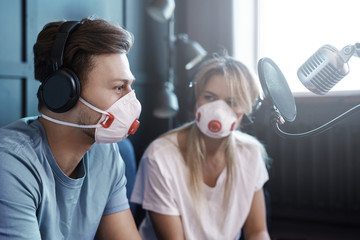 Host and guest during the interview in the radio studio