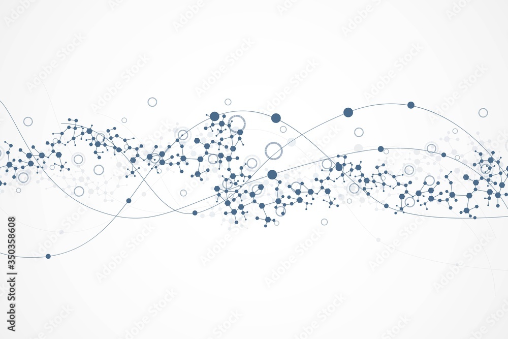 Poster science network pattern, connecting lines and dots. technology hexagons structure or molecular conne